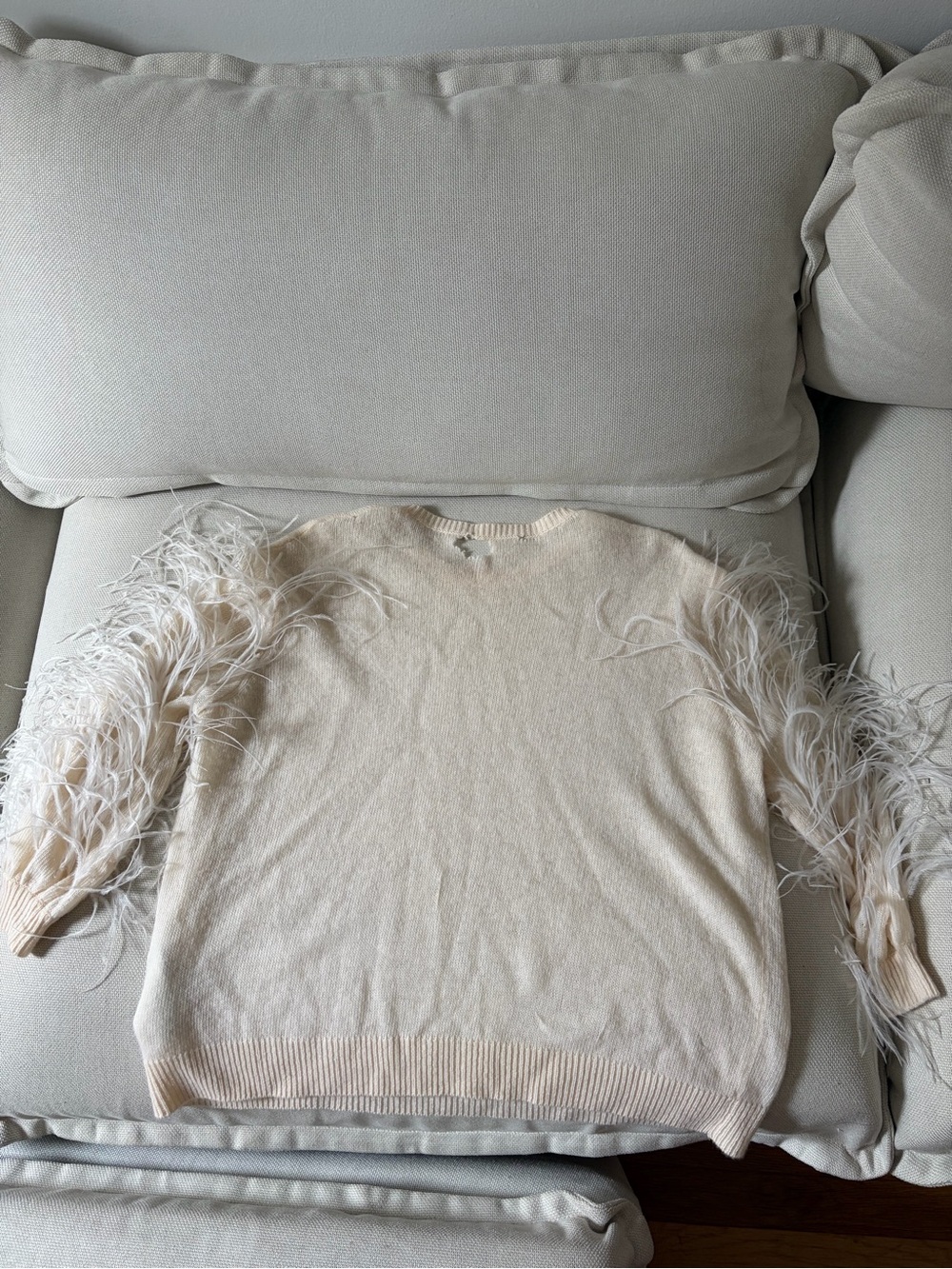 Valentino Feather Sleeve Cream Women's Sweater